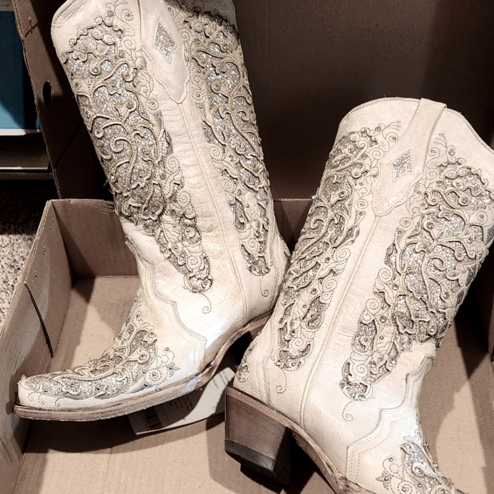Corral Women's White Glitter Inlay Western Boots